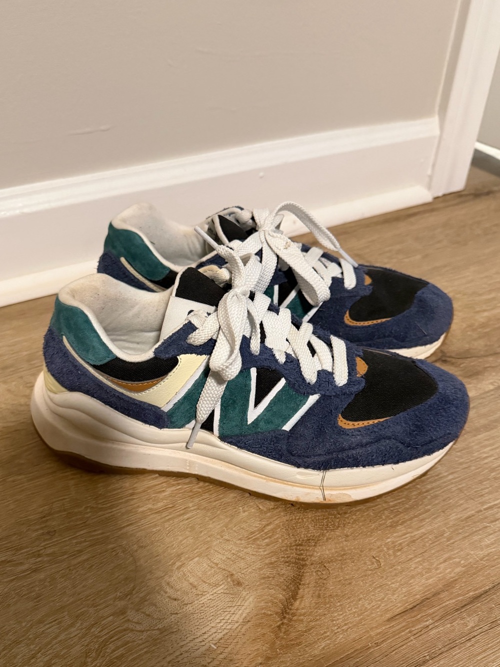 New Balance Navy, Teal & Black Suede Lace-Up Sneakers